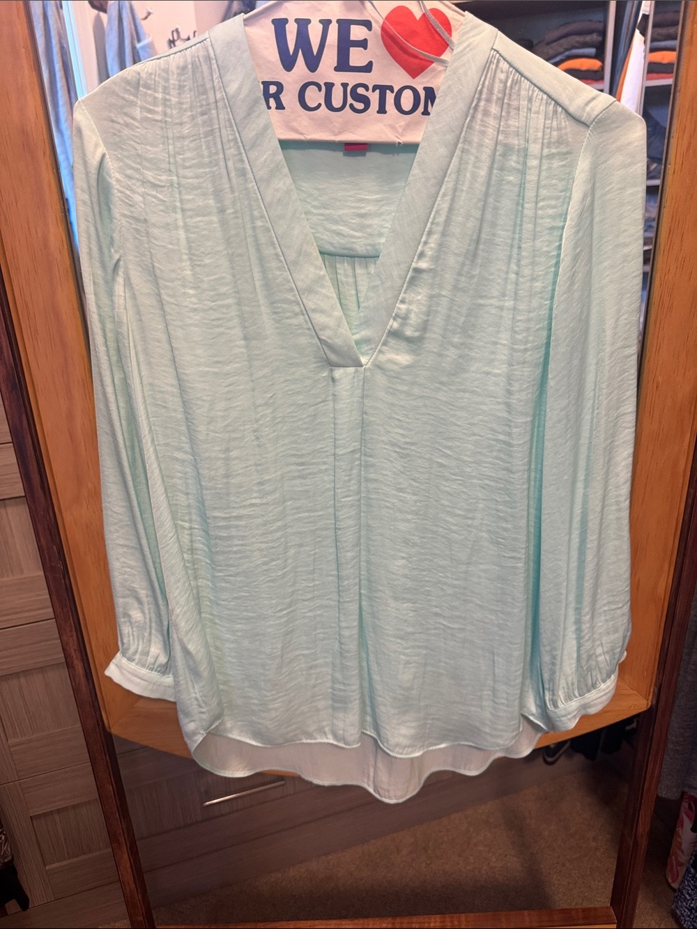 Vince Camuto Light Mint V-Neck Pleated Blouse